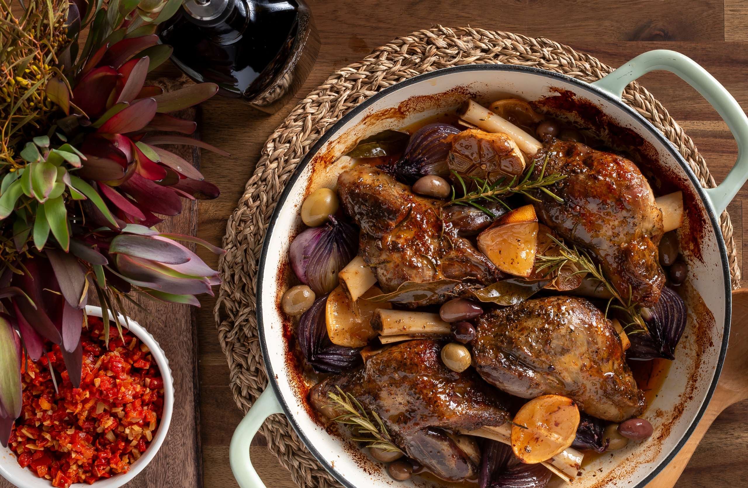 Slow Cooked Lamb Shanks with Romesco Sauce