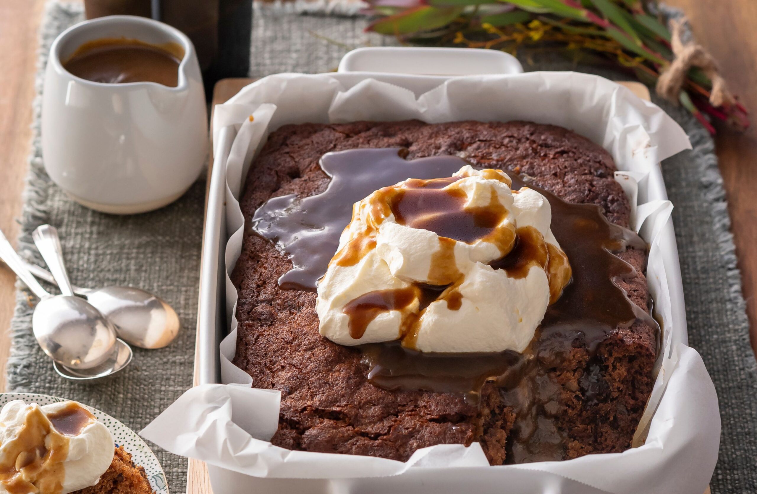 Sticky Date, Apple & Walnut Pudding with Cardamom Caramel Sauce